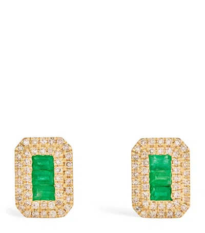 Shay Yellow Gold And Emerald And Diamond Stud Earrings