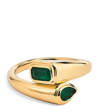 Shay Yellow Gold And Emerald Bypass Pinky Ring