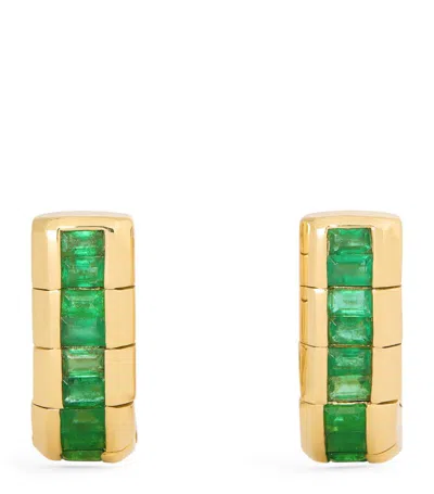 Shay Yellow Gold And Emerald Huggie Earrings