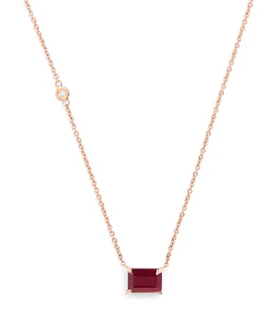 Shay Yellow Gold And Ruby Solitaire Necklace In Rose Gold