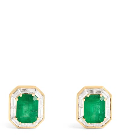 Shay Yellow Gold, Diamond And Emerald Halo Earrings