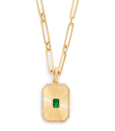 Shay Yellow Gold, Diamond And Emerald Radiant Deco Pendant Necklace