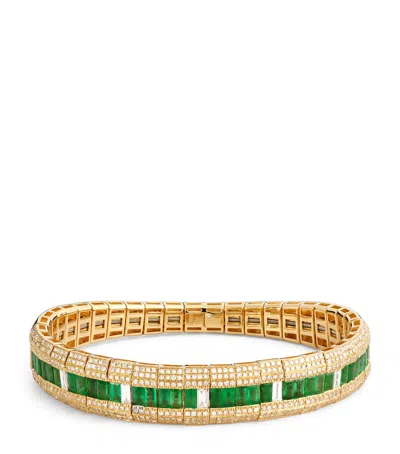 Shay Yellow Gold, Diamond And Emerald Stretch Bracelet