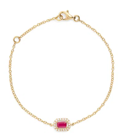 Shay Yellow Gold, Diamond And Ruby Halo Bracelet