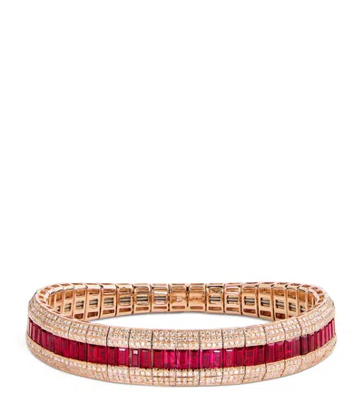 Shay Yellow Gold, Diamond And Ruby Pavé Stretch Bracelet