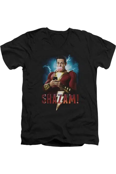 Shazam Movie Blowing Up Short Sleeve Adult V Neck Premium Cotton Tee / T-shirt In Black