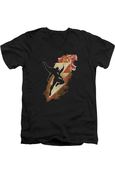 Shazam Movie Tiger Bolt Short Sleeve Adult V Neck Premium Cotton Tee / T-shirt In Black