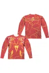 Shazam Movie Whats Inside Sub (front/back Print) Long Sleeve Adult Poly Crew Tee / T-shirt In Orange