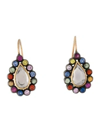 Pre-owned She Bee Ruby, Sapphire, & Topaz, Rainbow Drop Earrings In Multi