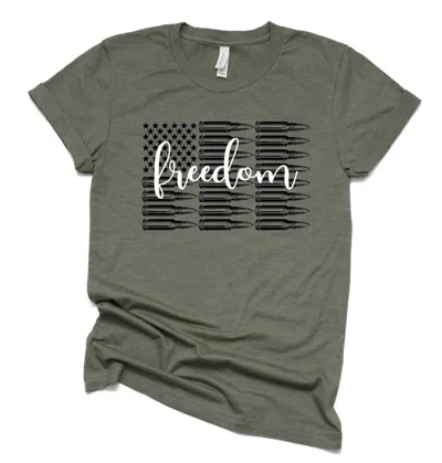 She Shed Women's Freedom Bullet Flag Tee In Army Green