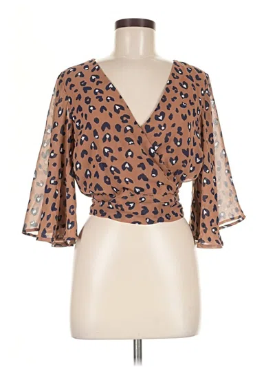 Pre-owned She + Sky 3/4 Sleeve Blouse In Brown
