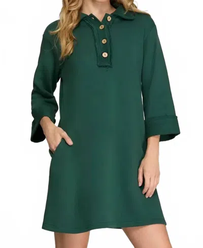 She + Sky 3/4 Sleeve Knit Collared Dress In Hunter Green