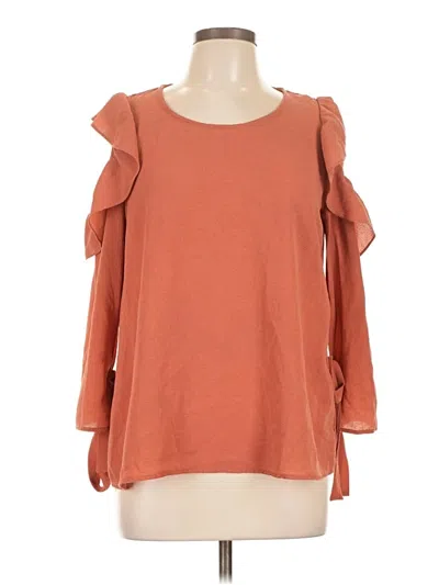 Pre-owned She + Sky 3/4 Sleeve Top Orange Cold Shoulder Neckline Tops