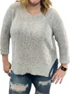 She + Sky 3/4 Sleeve Yarn Pullover Sweater In Grey In Grey