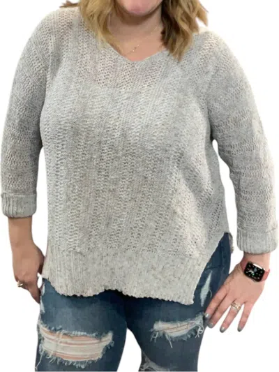 She + Sky 3/4 Sleeve Yarn Pullover Sweater In Grey