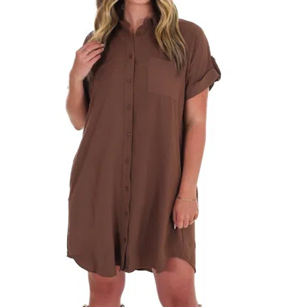 She + Sky All The Reason Button Up Shirt Dress In Ash Brown In Multi