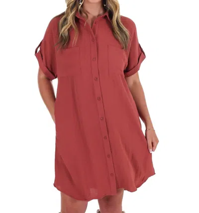She + Sky All The Reason Button Up Shirt Dress In Cinnamon In Red
