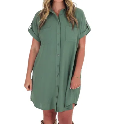 She + Sky All The Reason Button Up Shirt Dress In Olive In Green