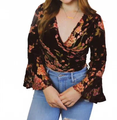 She + Sky Amelia Wrap Top In Black In Multi