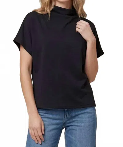 She + Sky Angela Drop Shoulder Mock Neck Top In Black In Blue