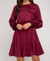 SHE + SKY ANIMAL JACQUARD GODET DRESS IN DEEP WINE