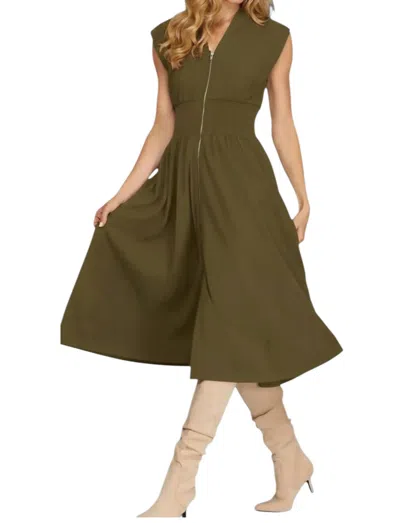 She + Sky Annabelle Corduroy Dress In Olive In Green