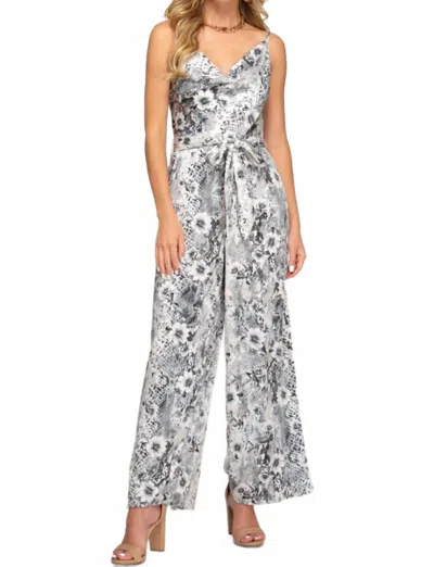 She + Sky Ariel Wide Leg Jumpsuit In White & Grey In Multi