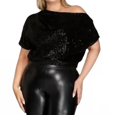 She + Sky Asymmetrical Sequin Top In Black