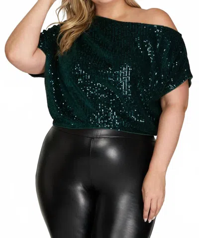 She + Sky Asymmetrical Sequin Top In Peacock In Green