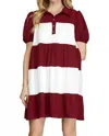 She + Sky Avalynn Short Puff Sleeve Color Block Tiered Dress In Maroon/white In Multi