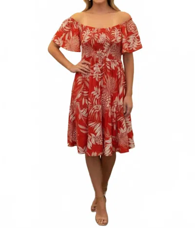 She + Sky Bell Short Sleeve Smocked Mini Dress In Red