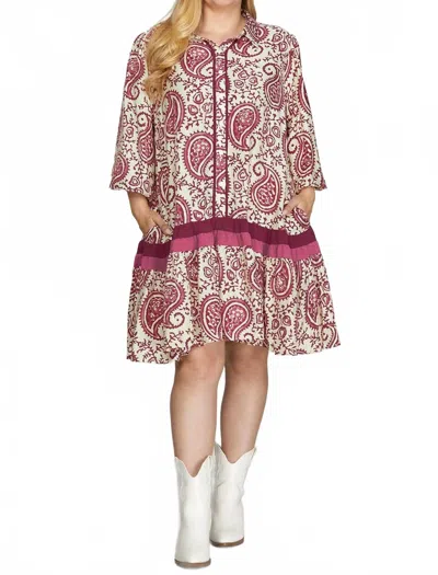 She + Sky Berry Dress -plus In Cream And Magenta In Brown
