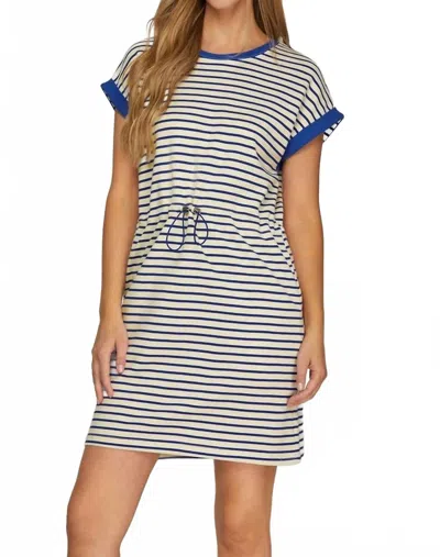 She + Sky Beth Striped Mini Dress In Blue In Multi