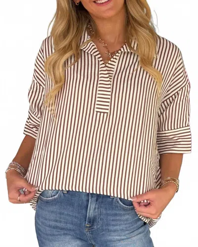 She + Sky Bonnie Stripe Top In Brown In Multi