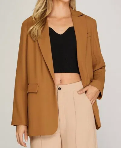She + Sky Boss Lady Single Breasted Blazer In Camel In Brown
