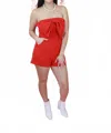 She + Sky Bow Romper In Red In Red