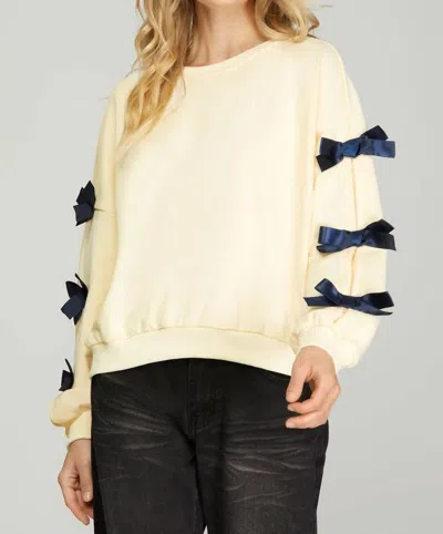 She + Sky Bow Tied Sweatshirt Top In Cream In White