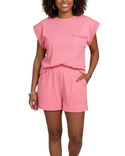 She + Sky Braided Knit Romper In Pink In Purple