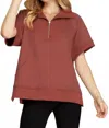 She + Sky Brickyard French Terry Top In Red In Burgundy