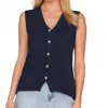 She + Sky Briella Button Down Vest In Navy In Blue