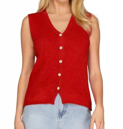 She + Sky Briella Button Down Vest In Red