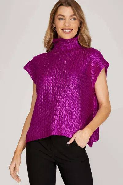 She + Sky Brooke Metallic Sweater In Magenta In Purple