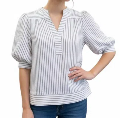 She + Sky Bubble Sleeve Striped Woven Top In Lilac In Blue