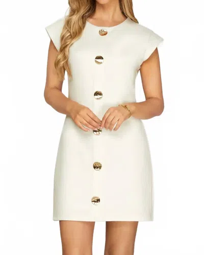 She + Sky Button Detail Mini Dress In Champagne In White