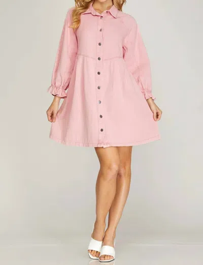 She + Sky Button Down Shirt Dress In Pink