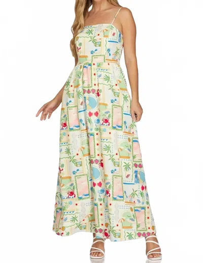 She + Sky By The Sea Maxi Dress In Pink Mint In Multi
