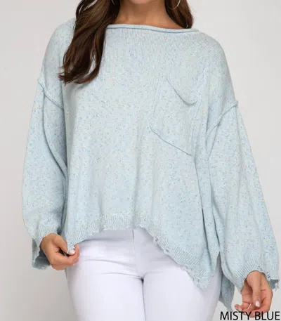 She + Sky Cable Mixed Knit Sweater In Blue