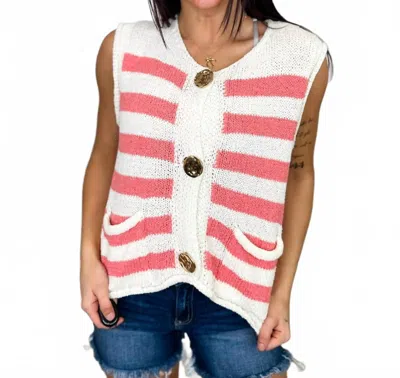 She + Sky Call Me Obsessed Knit Cropped Sweater Vest In Ivory In Pink