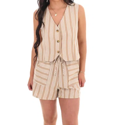 She + Sky Call The Shots Stripe Two Piece Set In Taupe In Brown