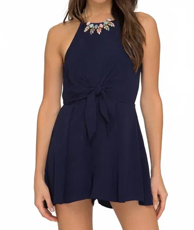 She + Sky Cami With Front Tie Detail Romper In Navy In Blue